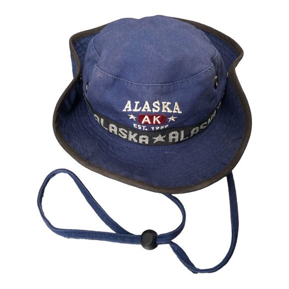 Vintage‎ Alaska Bucket Hat Tracker Sun Chin Strap - Picture 1 of 5
